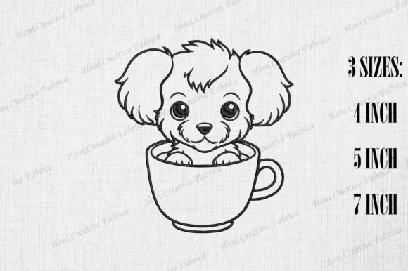 Cute Poodle Dog in Coffee Cup Embroidery