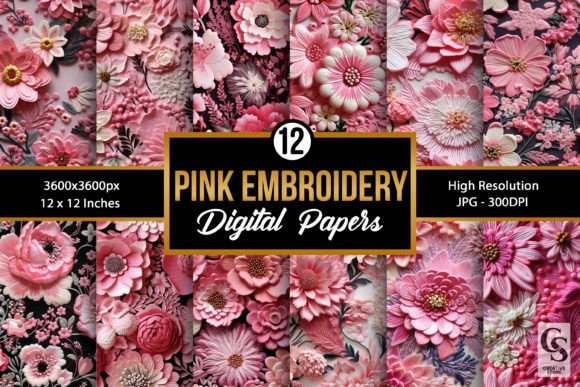 Pink Floral Embroidery Digital Papers Review